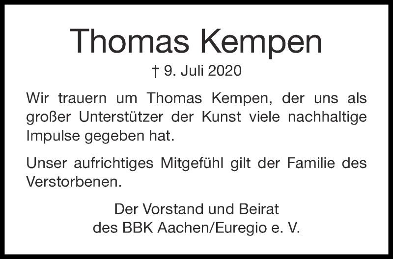  Traueranzeige für Thomas Kempen vom 18.07.2020 aus Aachener Zeitung / Aachener Nachrichten