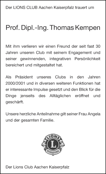Traueranzeige von Thomas Kempen von Aachener Zeitung / Aachener Nachrichten