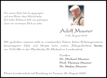 Traueranzeige von Adolf Maurer von Aachener Zeitung / Aachener Nachrichten