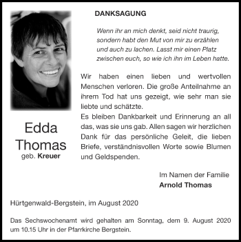 Traueranzeige von Edda Thomas von Zeitung am Sonntag