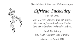 Traueranzeige von Elfriede Fackeldey von Zeitung am Sonntag