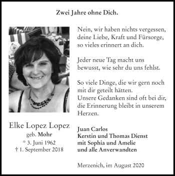 Traueranzeige von Elke Lopez Lopez von Zeitung am Sonntag