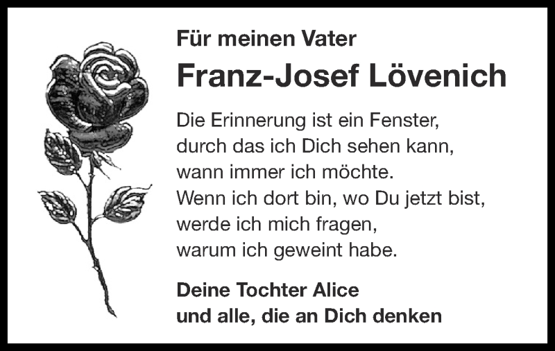  Traueranzeige für Franz-Josef Lövenich vom 09.08.2020 aus Zeitung am Sonntag