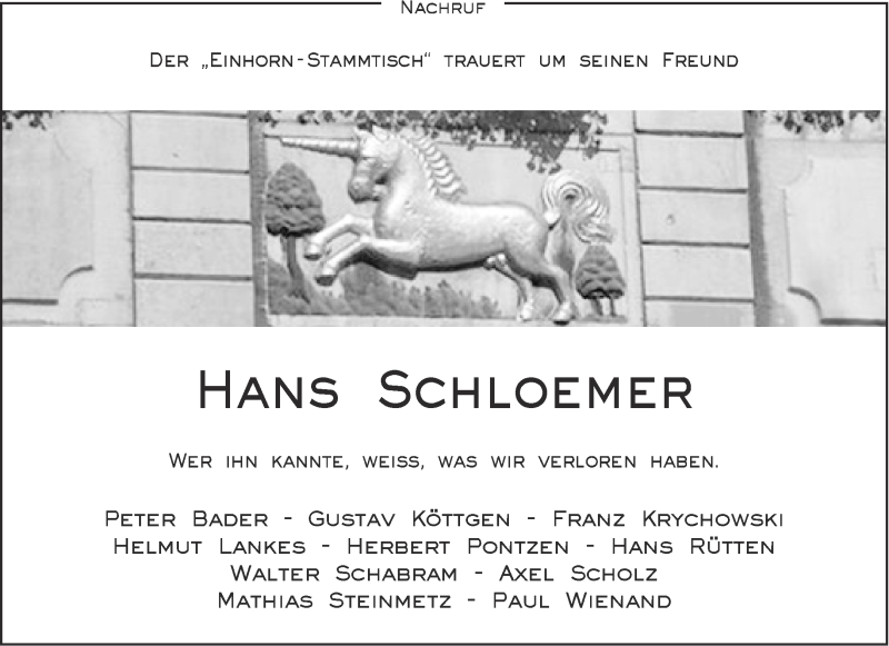  Traueranzeige für Hans Schloemer vom 22.08.2020 aus Aachener Zeitung / Aachener Nachrichten