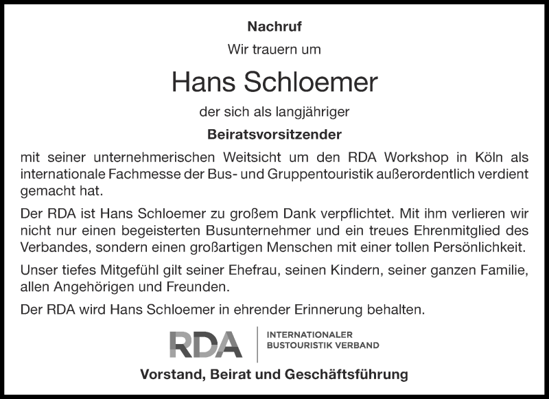  Traueranzeige für Hans Schloemer vom 22.08.2020 aus Aachener Zeitung / Aachener Nachrichten