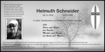 Traueranzeige von Helmuth Schneider von Zeitung am Sonntag