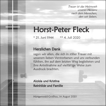 Traueranzeige von Horst-Peter Fleck von Zeitung am Sonntag