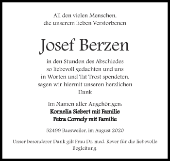 Traueranzeige von Josef Berzen von Zeitung am Sonntag