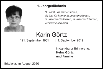 Traueranzeige von Karin Görtz von Zeitung am Sonntag