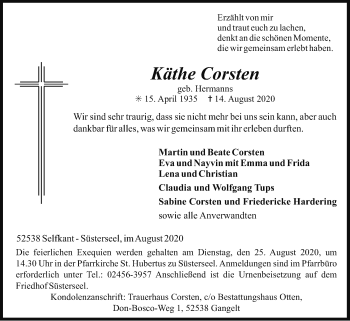 Traueranzeige von Käthe Corsten von Zeitung am Sonntag