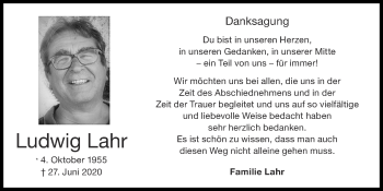 Traueranzeige von Ludwig Lahr von Zeitung am Sonntag