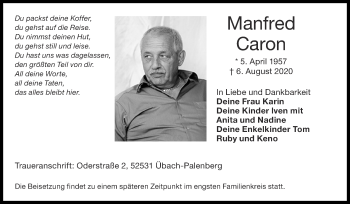 Traueranzeige von Manfred Caron von Zeitung am Sonntag