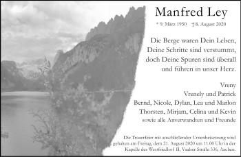 Traueranzeige von Manfred Ley von Zeitung am Sonntag
