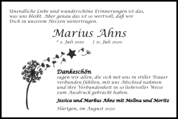 Traueranzeige von Marius Ahns von Zeitung am Sonntag