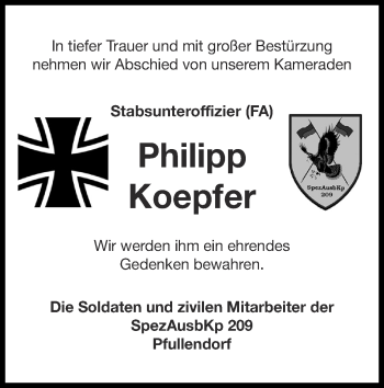 Traueranzeige von Philipp Koepfer von Zeitung am Sonntag