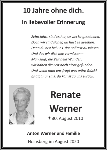 Traueranzeige von Renate Werner von Zeitung am Sonntag