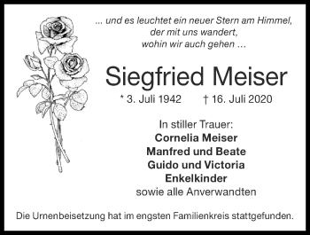 Traueranzeige von Siegfried Meiser von Zeitung am Sonntag