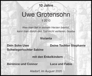 Traueranzeige von Uwe Grotensohn von Zeitung am Sonntag