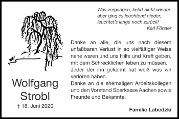Traueranzeige von Wolfgang Strobl von Zeitung am Sonntag