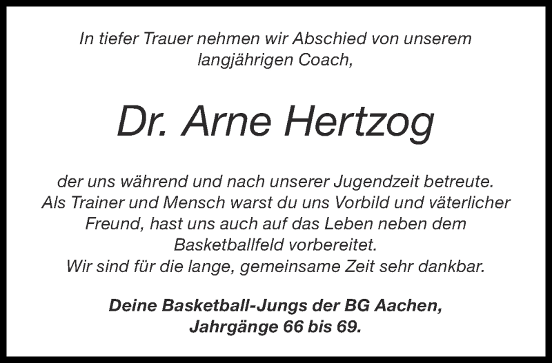  Traueranzeige für Arne Hertzog vom 12.09.2020 aus Aachener Zeitung / Aachener Nachrichten