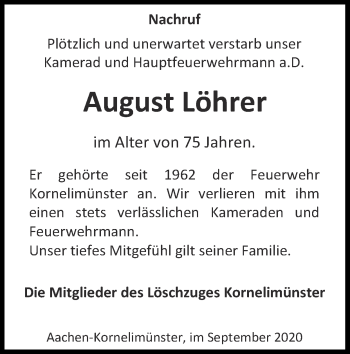 Traueranzeige von August Löhrer von Zeitung am Sonntag