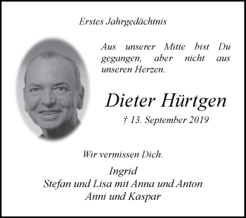 Traueranzeige von Dieter Hürtgen von Zeitung am Sonntag