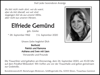 Traueranzeige von Elfriede Gemünd von Zeitung am Sonntag