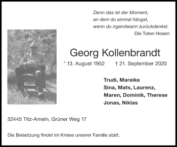 Traueranzeige von Georg Kollenbrandt von Zeitung am Sonntag