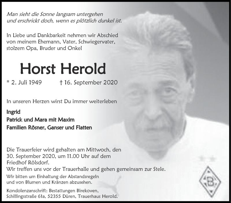 Traueranzeigen von Horst Herold | Aachen gedenkt