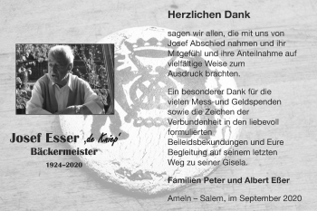 Traueranzeige von Josef Esser von Zeitung am Sonntag