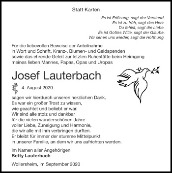 Traueranzeige von Josef Lauterbach von Zeitung am Sonntag
