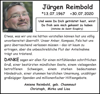 Traueranzeige von Jürgen Reimbold von Zeitung am Sonntag