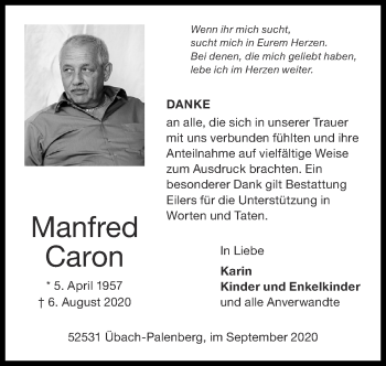 Traueranzeige von Manfred Caron von Zeitung am Sonntag