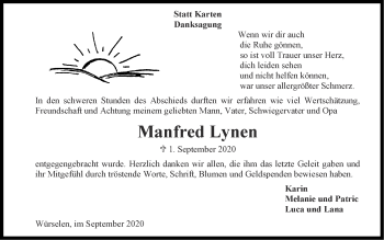 Traueranzeige von Manfred Lynen von Zeitung am Sonntag
