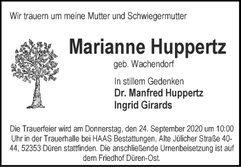 Traueranzeige von Marianne Huppertz von Zeitung am Sonntag