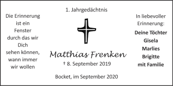 Traueranzeige von Matthias Frenken von Zeitung am Sonntag