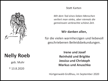 Traueranzeige von Nelly Roeb von Zeitung am Sonntag