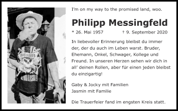 Traueranzeige von Philipp Messingfeld von Zeitung am Sonntag