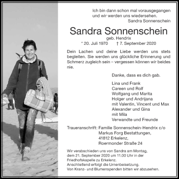 Traueranzeige von Sandra Sonnenschein von Zeitung am Sonntag