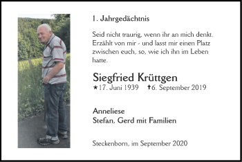 Traueranzeige von Siegfried Krüttgen von Zeitung am Sonntag