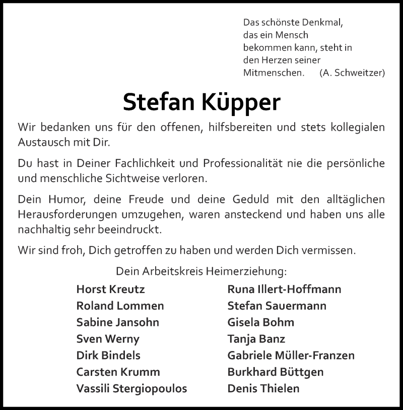  Traueranzeige für Stefan Küpper vom 26.09.2020 aus Aachener Zeitung / Aachener Nachrichten