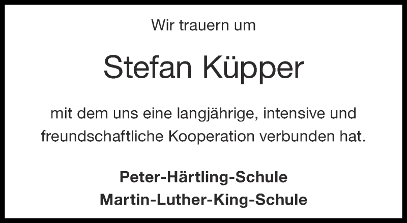  Traueranzeige für Stefan Küpper vom 26.09.2020 aus Aachener Zeitung / Aachener Nachrichten