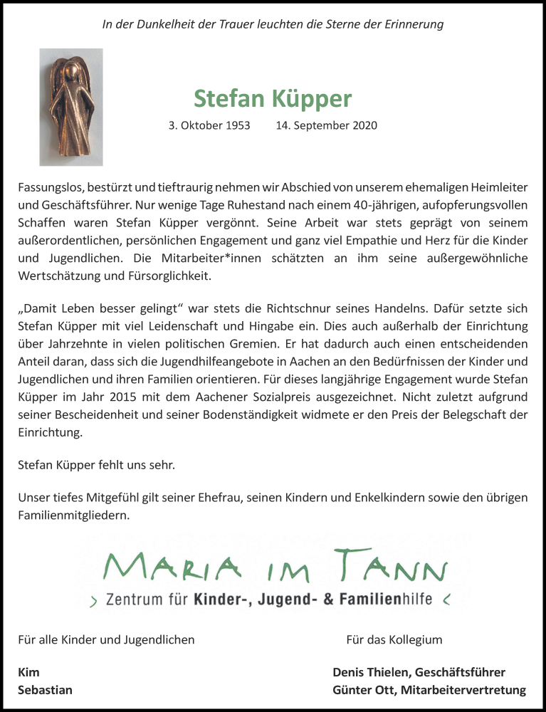  Traueranzeige für Stefan Küpper vom 19.09.2020 aus Aachener Zeitung / Aachener Nachrichten