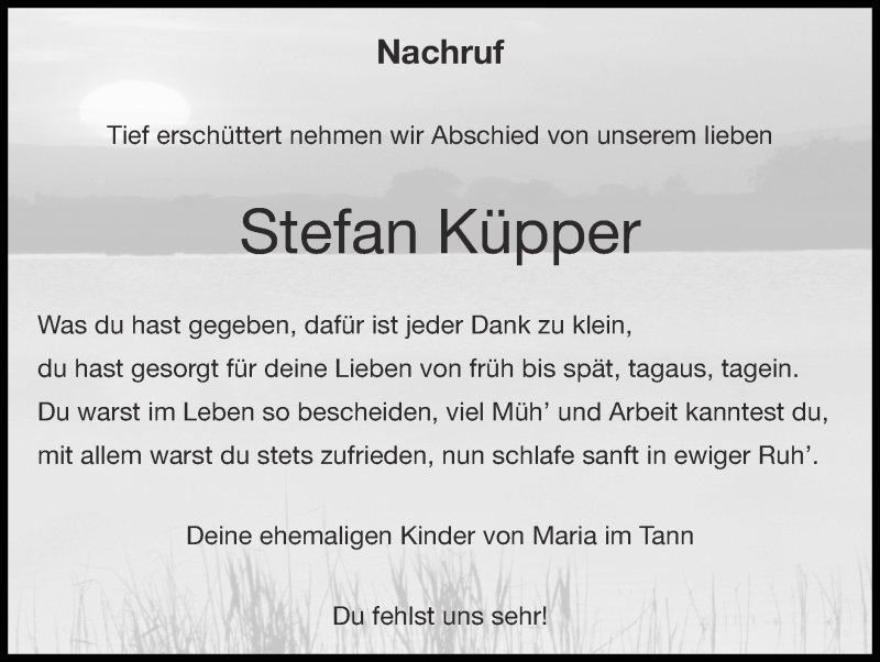  Traueranzeige für Stefan Küpper vom 27.09.2020 aus Zeitung am Sonntag