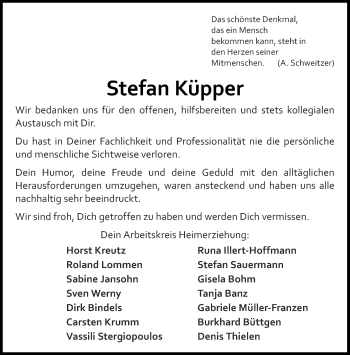 Traueranzeige von Stefan Küpper von Aachener Zeitung / Aachener Nachrichten