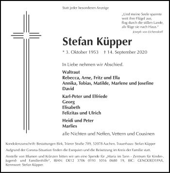 Traueranzeige von Stefan Küpper von Aachener Zeitung / Aachener Nachrichten