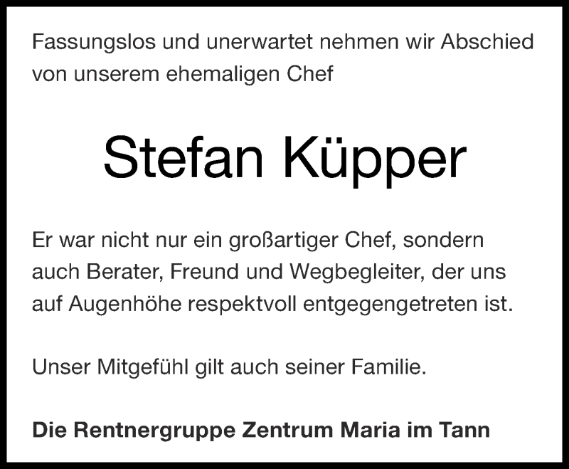  Traueranzeige für Stefan Küpper vom 19.09.2020 aus Aachener Zeitung / Aachener Nachrichten