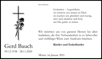 Traueranzeige von Gerd Bauch von Zeitung am Sonntag