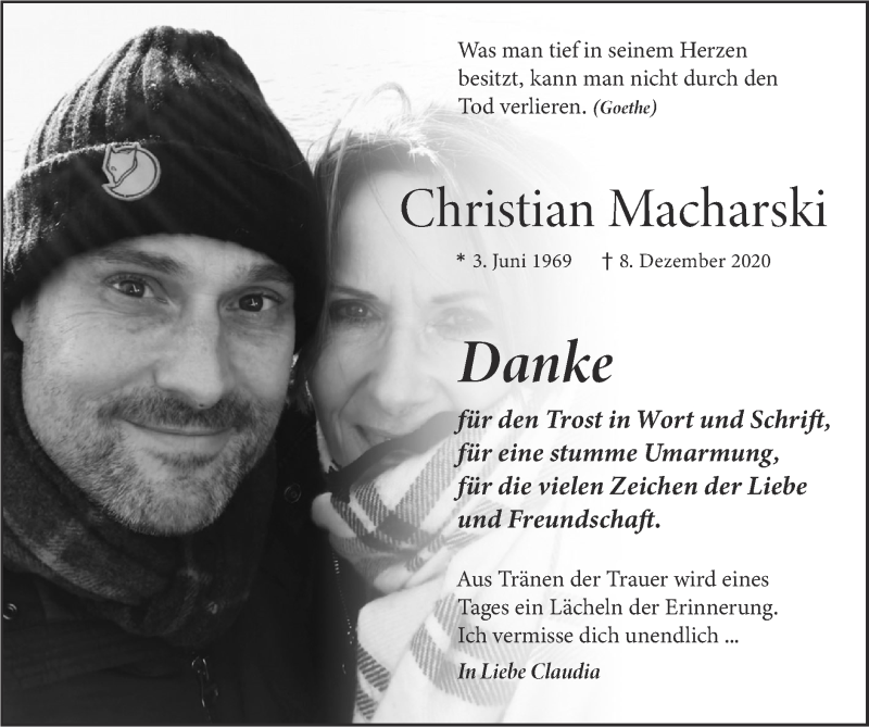  Traueranzeige für Christian Macharski vom 24.01.2021 aus Zeitung am Sonntag