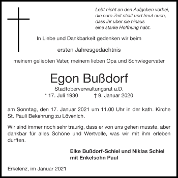 Traueranzeige von Egon Bußdorf von Zeitung am Sonntag
